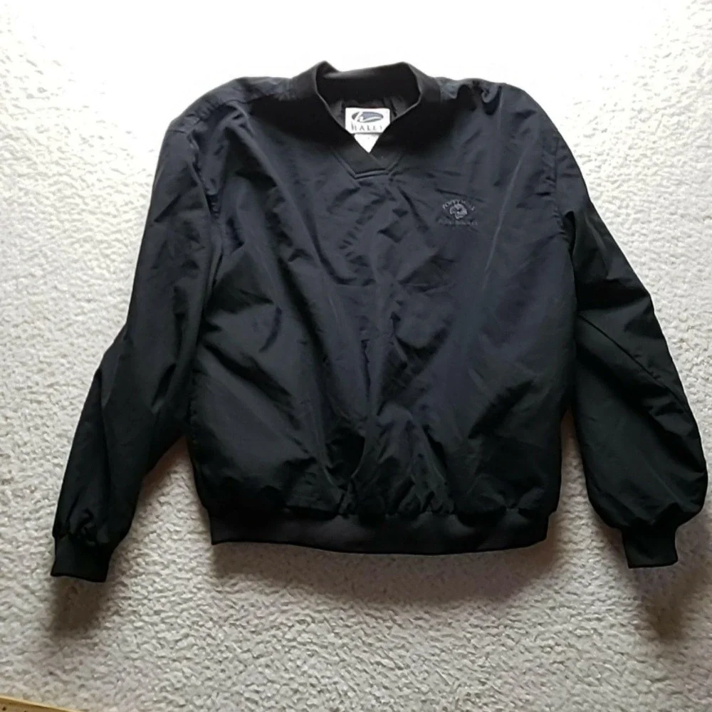 Haley Jacket Mens Medium Black Pullover Windbreaker Elastic Waist Golf Logo